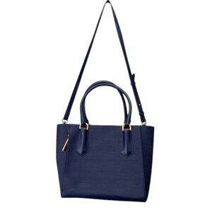 Dagne Dover Signature Tote Navy Blue Coated Canvas Laptop Travel Work Bag Medium